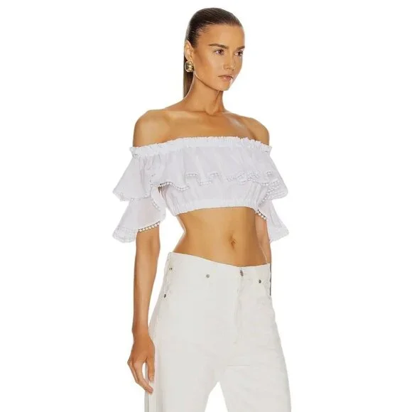 Charo Ruiz Ibiza Cata Top in White XSmall New Womens Cropped Blouse